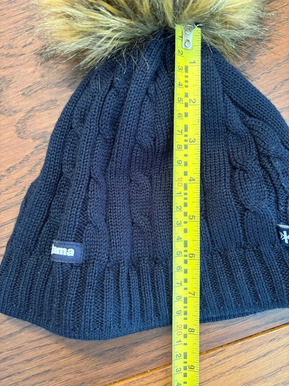 Kama Women’s Navy Knit 50% Wool Pom Pom Beanie Golf Country Club Core Faux Fur